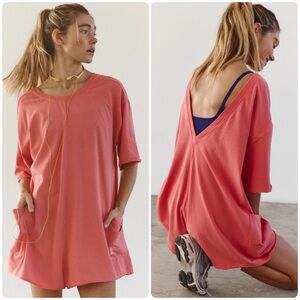 NWT Free People Movement Hot Shot Tee Romper in Hibiscus Small